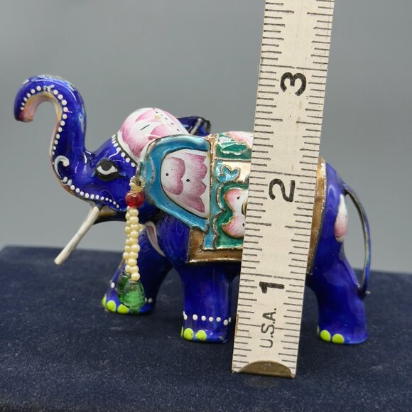 Vintage Hand Painted Meenakari Elephant Figurine With Beaded Accents 4"x3" - Picture 12 of 16